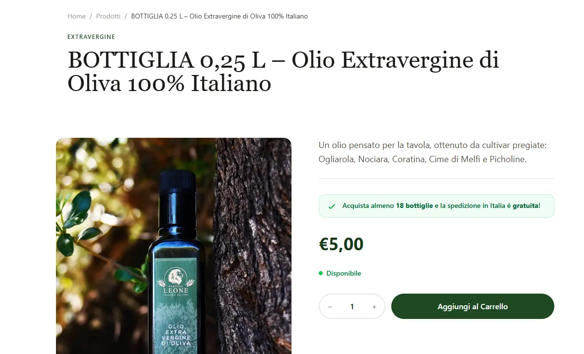 E-commerce su misura del Frantoio Fratelli Leone