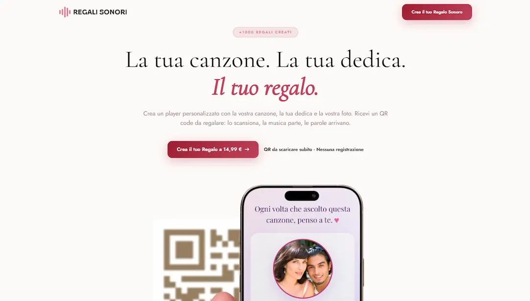 Piattaforma Regali Sonori con canzoni generate tramite intelligenza artificiale